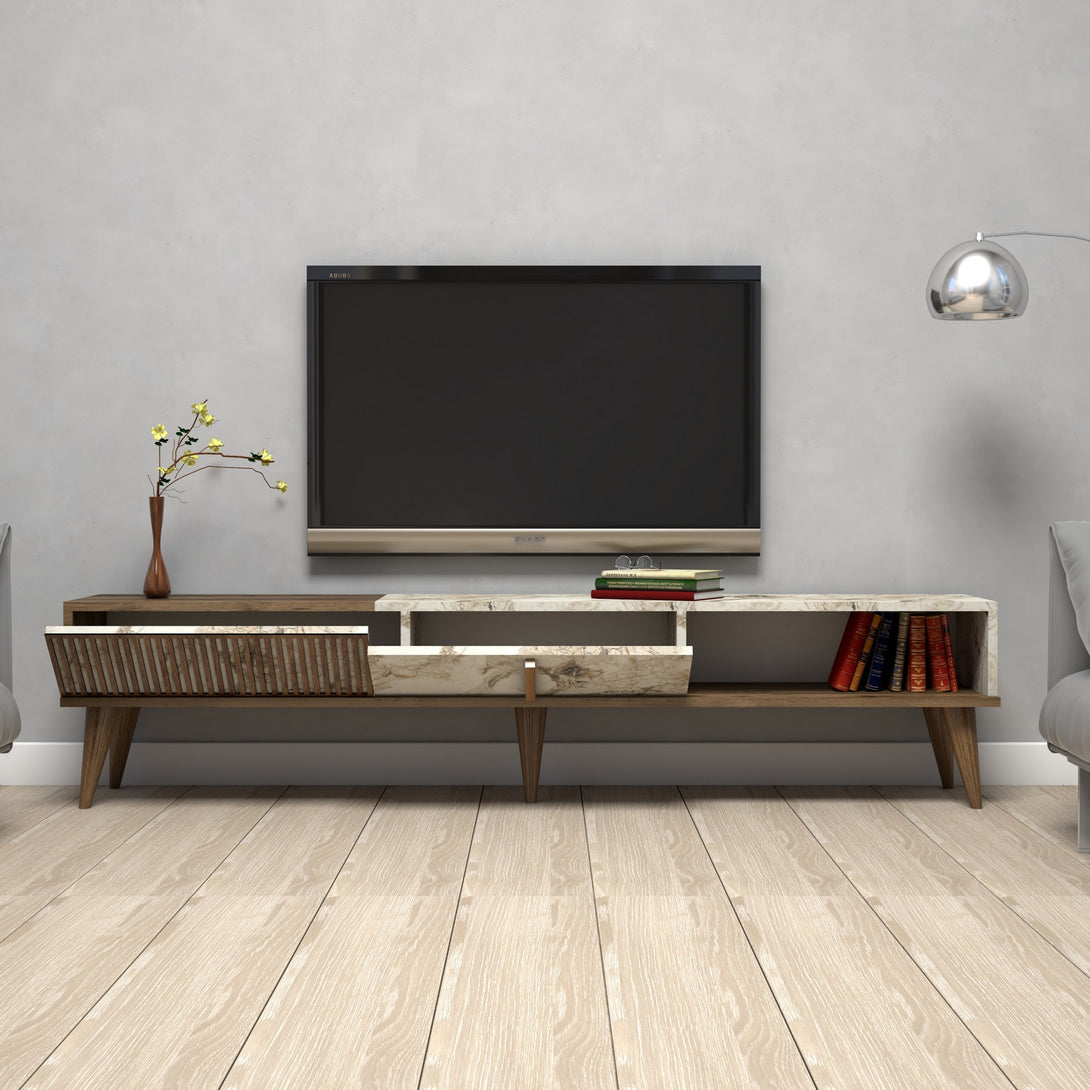 TV szekrény Milan - Walnut, White Marble-Vashome.sk