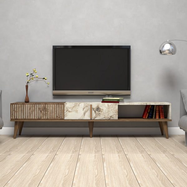 TV szekrény Milan - Walnut, White Marble-Vashome.sk