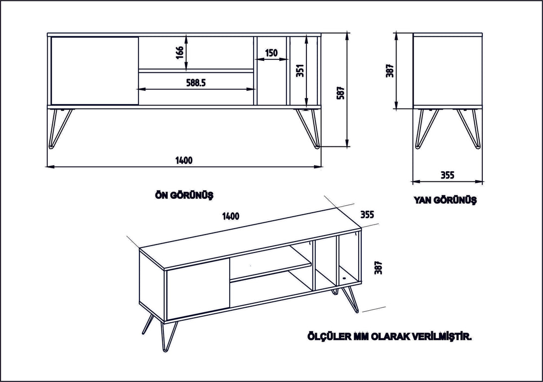 TV szekrény Mistico (140) - Walnut, Black-Vashome.sk