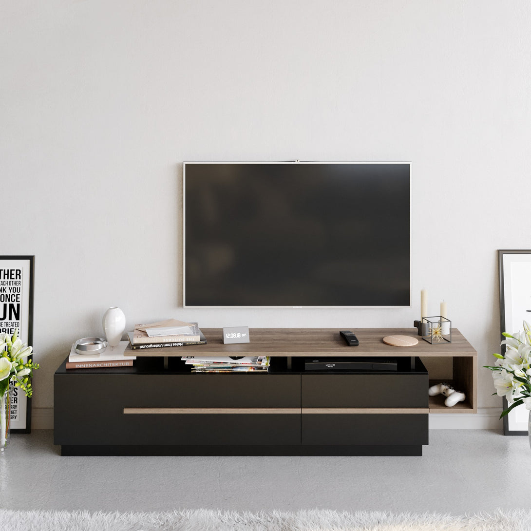 TV szekrény Pia - Black, Walnut-Vashome.sk