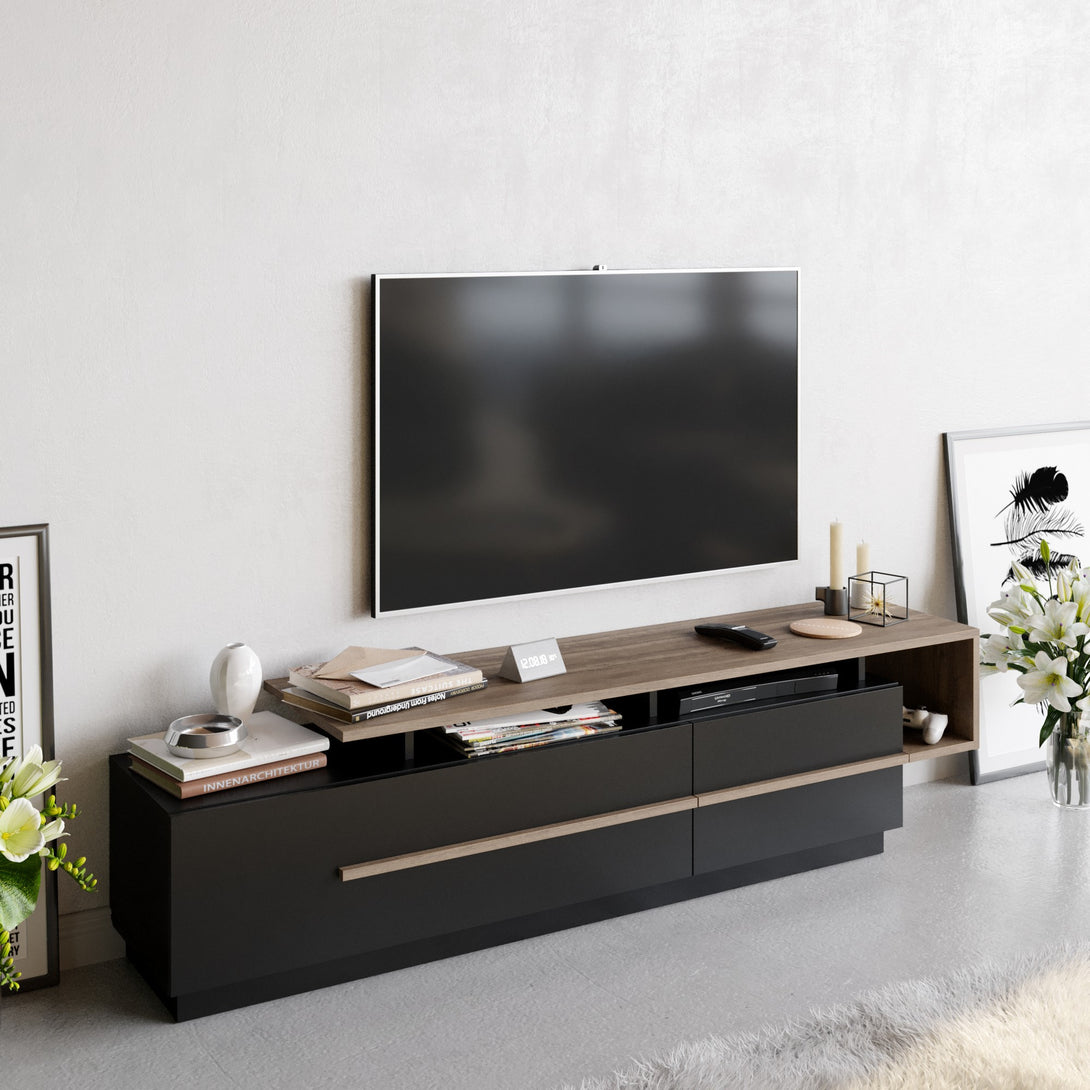 TV szekrény Pia - Black, Walnut-Vashome.sk