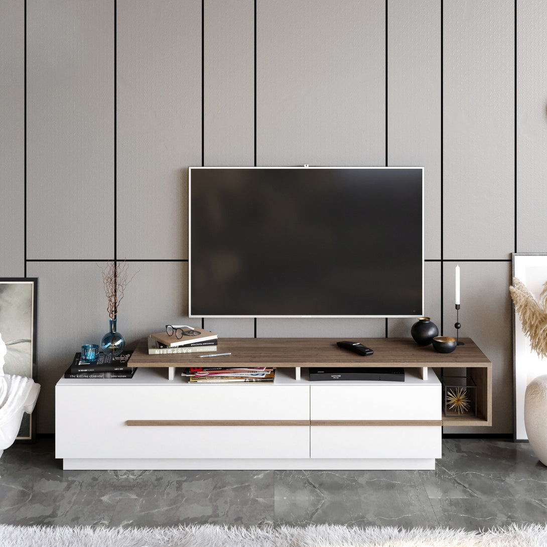 TV szekrény Pia - Walnut, White-Vashome.sk