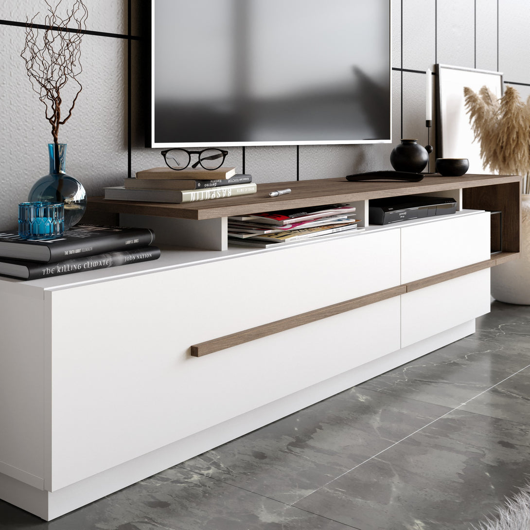 TV szekrény Pia - Walnut, White-Vashome.sk