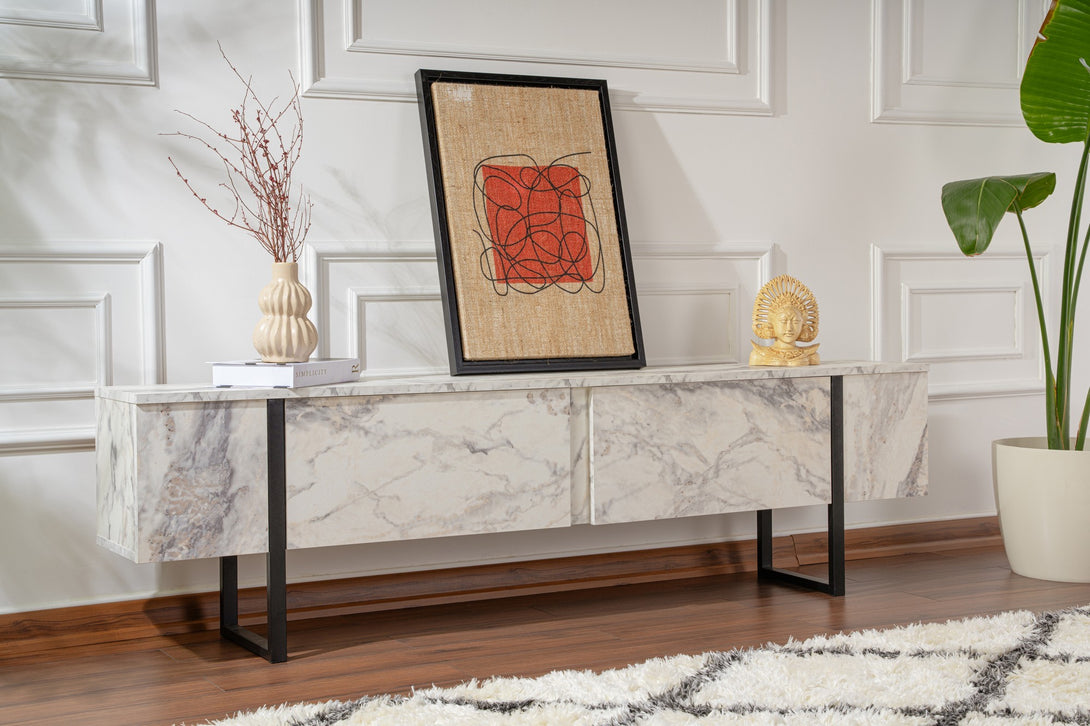 TV szekrény Serenity - Fressia Marble, Black-Vashome.sk