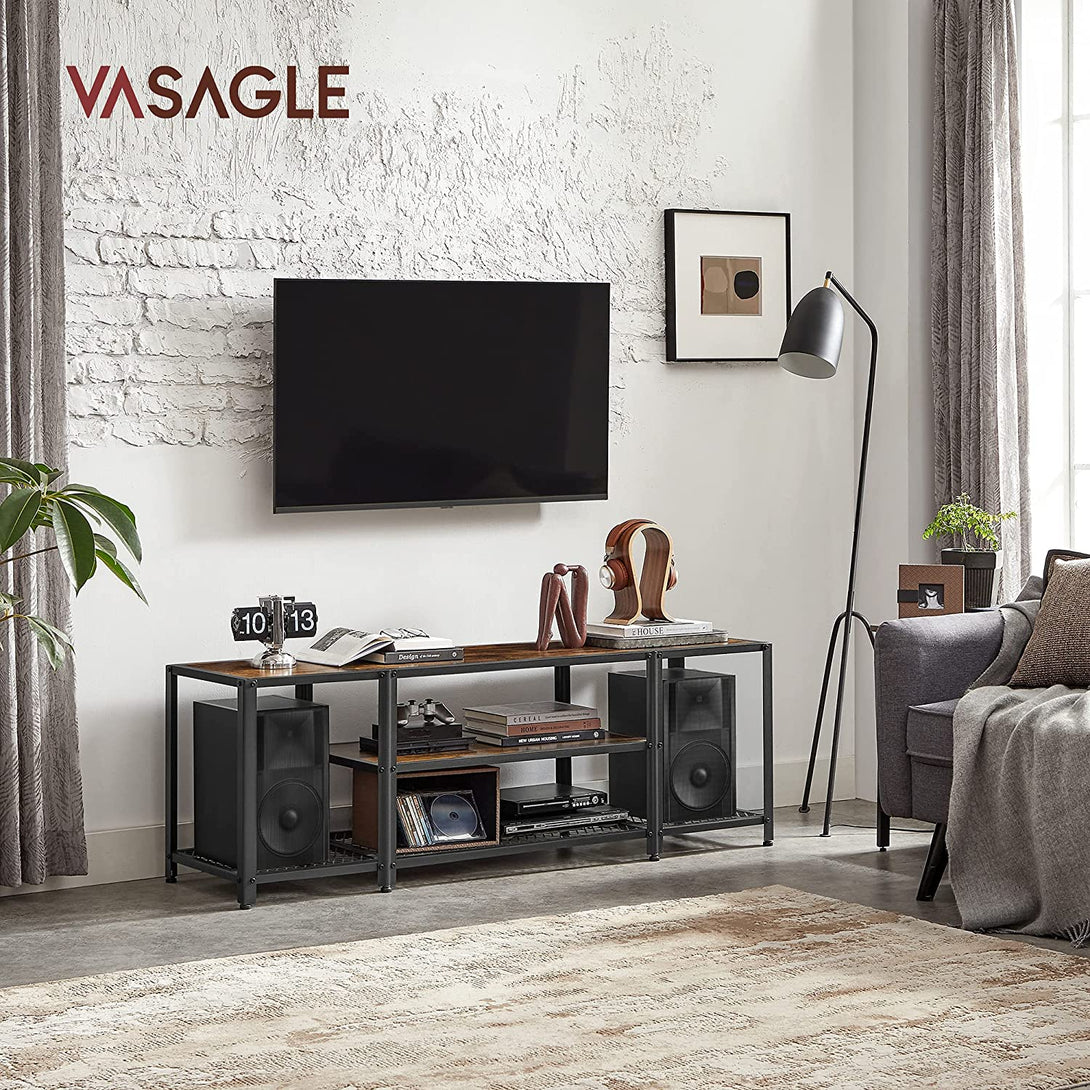 TV stolík, otvorený úložný stojan, hnedý, čierny-Vashome.sk