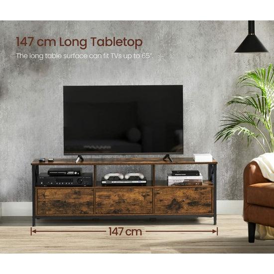 TV stolík s 3 zásuvkami a odkladacími policami, 147 x 50 x 40 cm, rustikálny-Vashome.sk