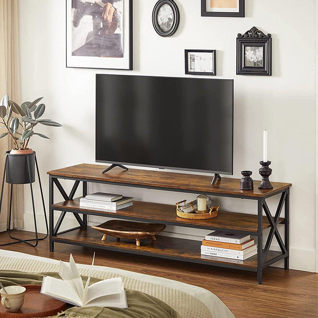 TV stolík s otvorenými priehradkami, vzpery v tvare X, 147 x 50 x 40 cm-Vashome.sk