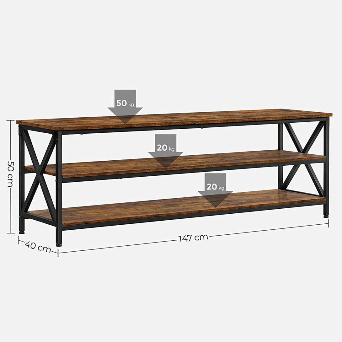 TV stolík s otvorenými priehradkami, vzpery v tvare X, 147 x 50 x 40 cm-Vashome.sk
