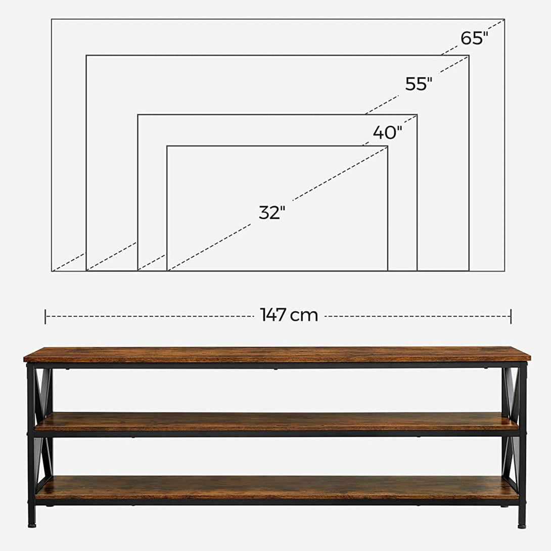 TV stolík s otvorenými priehradkami, vzpery v tvare X, 147 x 50 x 40 cm-Vashome.sk