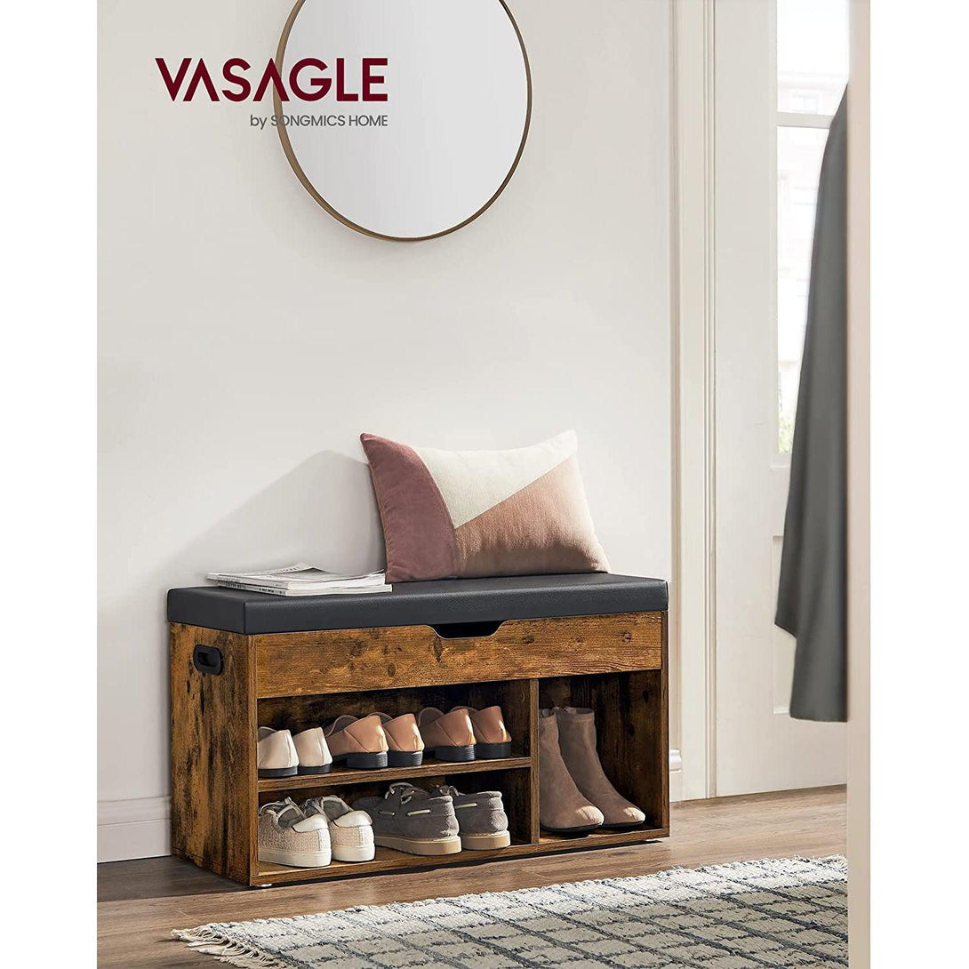 Úložná lavica na topánky s čalúneným sedadlom, rustikálna hnedá | VASAGLE-Vashome.sk