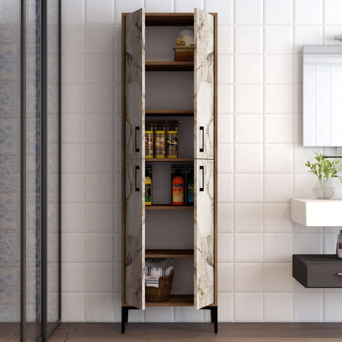 Tároló szekrény Berlin A - Walnut, White Marble-Vashome.sk