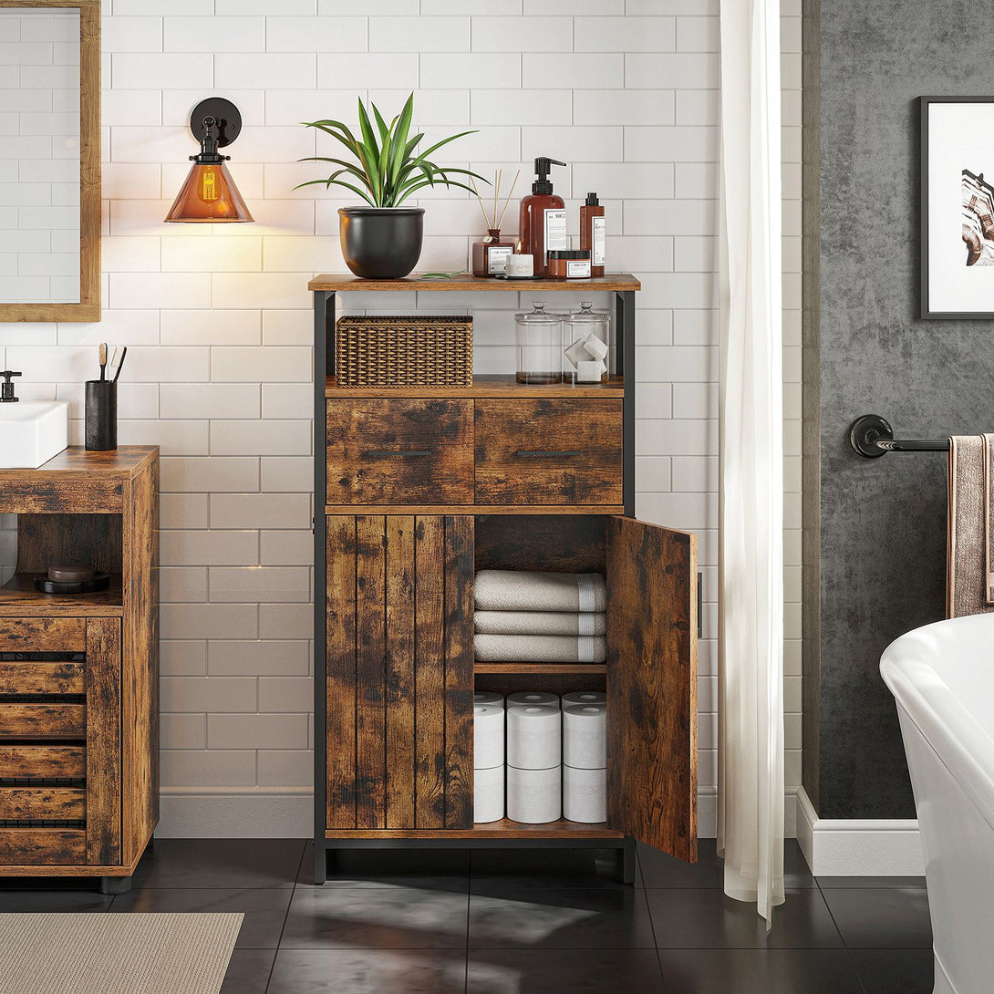 Úložná skrinka, Viacúčelový príborník so zásuvkou, 60 x 30 x 108 cm, rustikálny hnedý-Vashome.sk