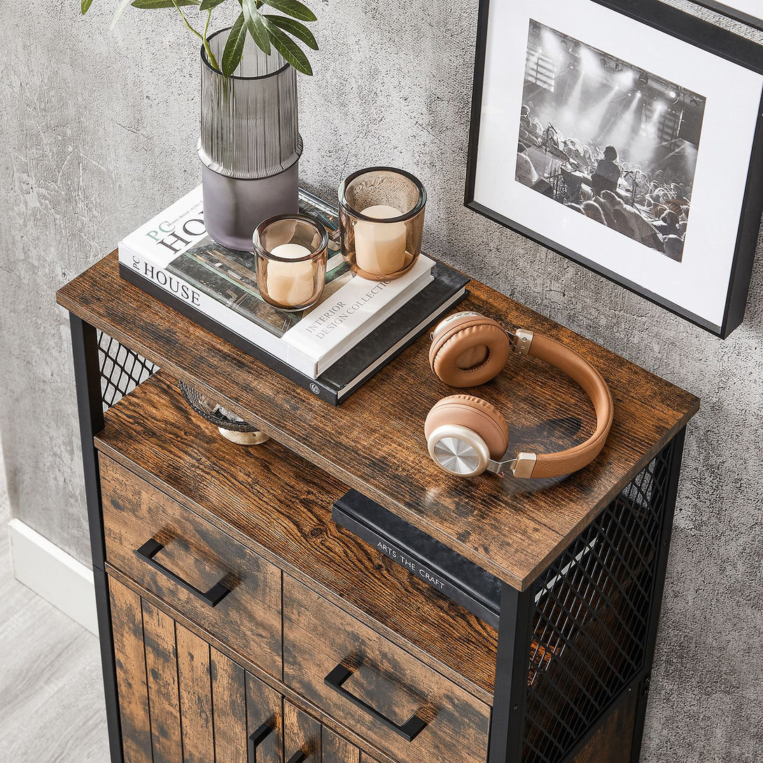 Úložná skrinka, Viacúčelový príborník so zásuvkou, 60 x 30 x 108 cm, rustikálny hnedý-Vashome.sk