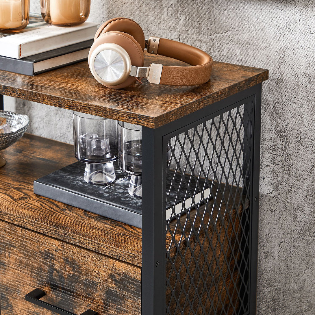 Úložná skrinka, Viacúčelový príborník so zásuvkou, 60 x 30 x 108 cm, rustikálny hnedý-Vashome.sk