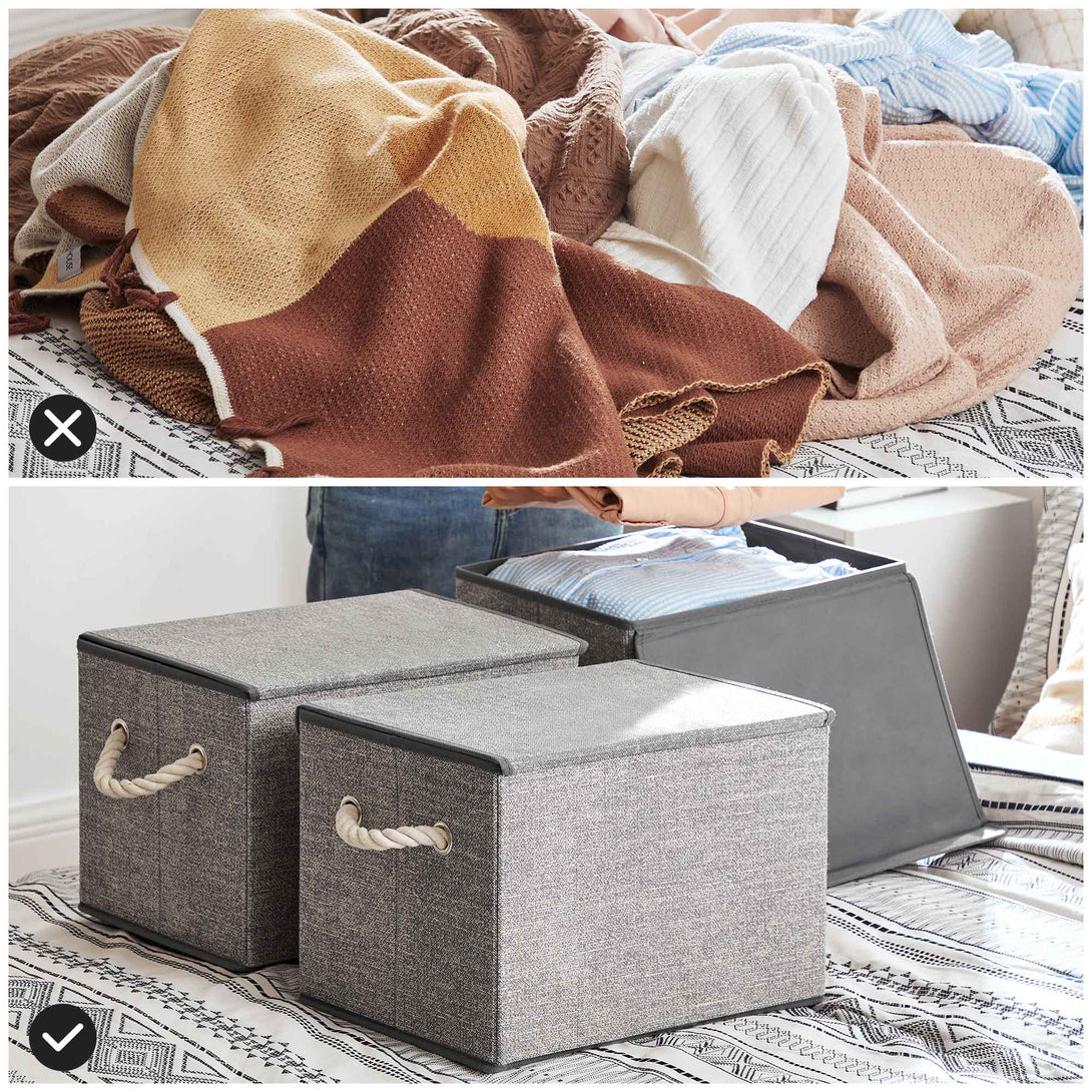 Úložné boxy s vekom, 3 ks, 38 x 25 x 25 cm, sivé-Vashome.sk