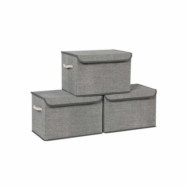 Úložné boxy s vekom, 3 ks, 38 x 25 x 25 cm, sivé-Vashome.sk