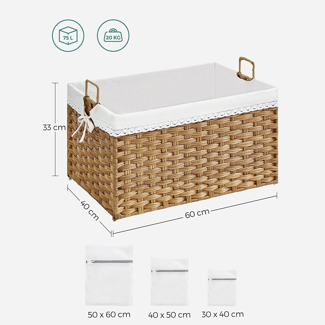 SONGMICS Úložný box 75L kôš na bielizeň Skladací kôš s 2 vyberateľnými vnútornými vreckami, prírodný