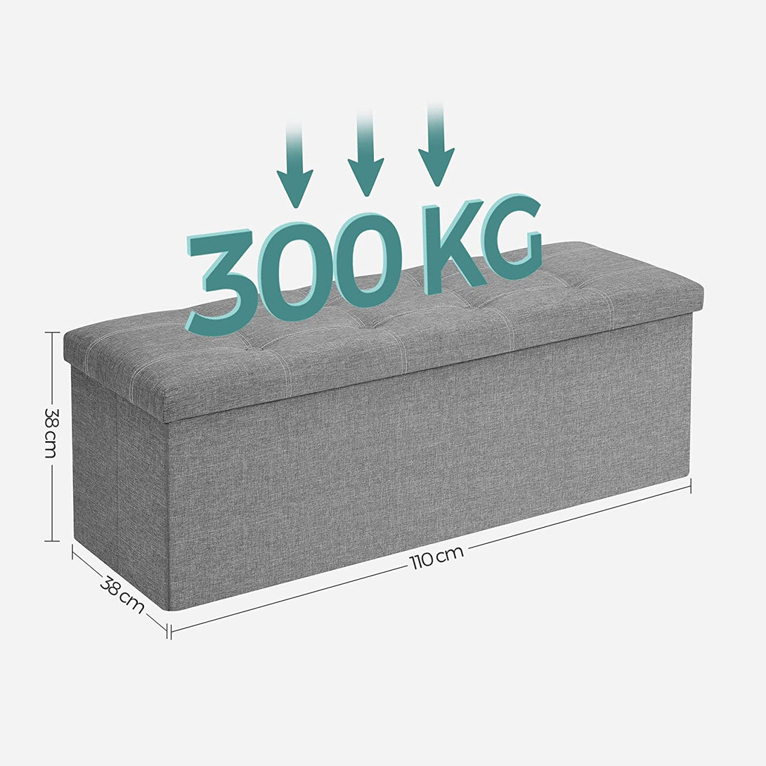 Úložný otoman, skladacia taburetka, 110 cm, nosnosť do 300 kg, svetlosivý | SONGMICS-Vashome.sk