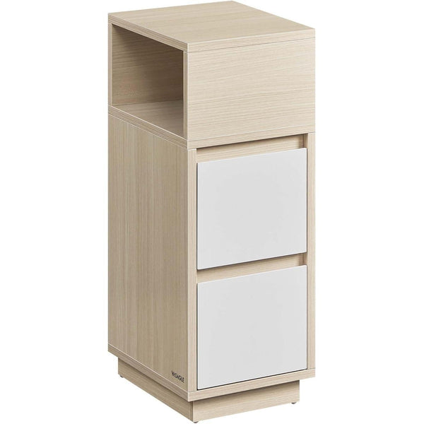 Úzky nočný stolík, 2 zásuvky, otvorený priestor, 30 x 25 x 65 cm, prírodná a biela farba-Vashome.sk