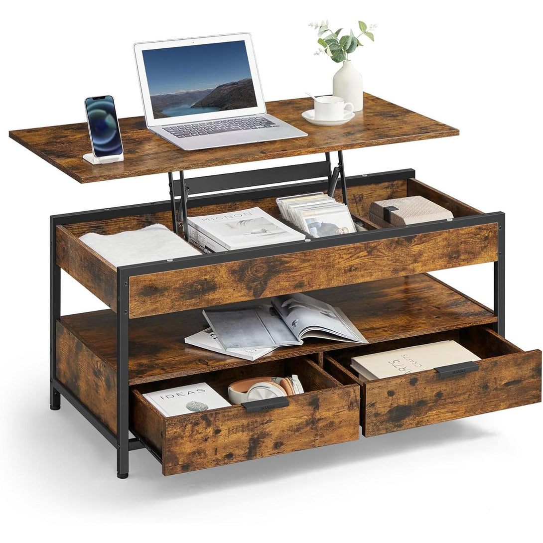 VASAGLE felnyitható fedelű dohányzóasztal rusztikus barna és tintafekete színben-Vashome.sk