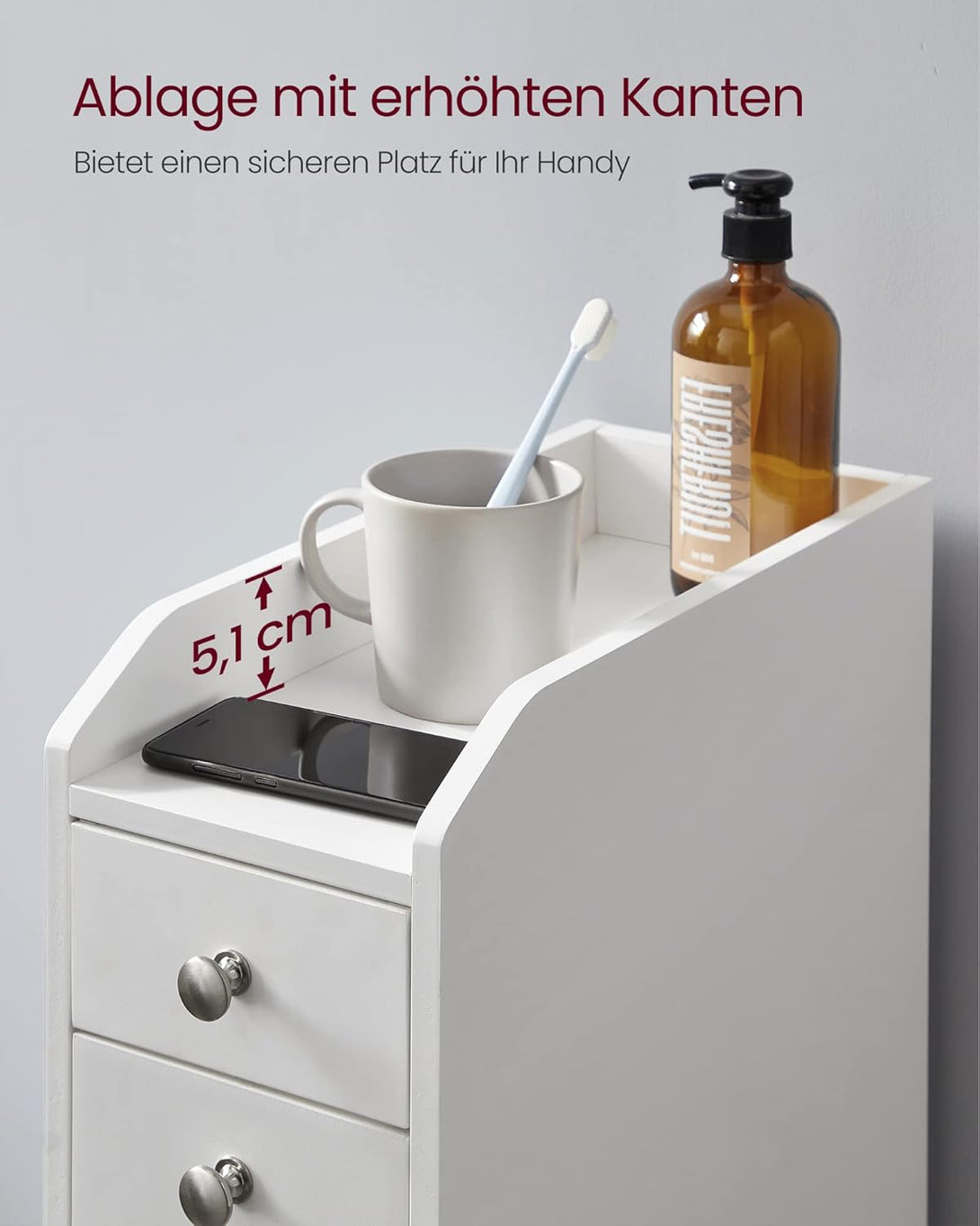 VASAGLE kis fürdőszobai szekrény, álló tárolószekrény kis helyiségekbe, fehér színben-Vashome.sk