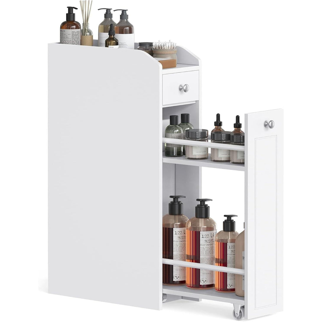 VASAGLE kis fürdőszobai szekrény, álló tárolószekrény kis helyiségekbe, fehér színben-Vashome.sk