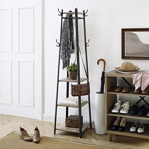 Coat Rack, Coat Stand with 3 Shelves, Ladder Shelf with Hooks for Scarves, Bags and Umbrellas, Steel Frame, Industrial Style, Greige and Black LCR080B02-Vashome.sk