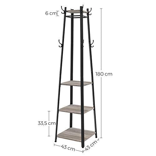 Coat Rack, Coat Stand with 3 Shelves, Ladder Shelf with Hooks for Scarves, Bags and Umbrellas, Steel Frame, Industrial Style, Greige and Black LCR080B02-Vashome.sk