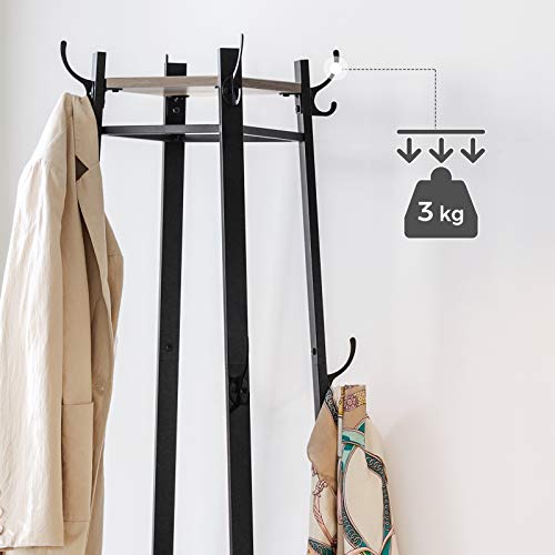 Coat Rack, Coat Stand with 3 Shelves, Ladder Shelf with Hooks for Scarves, Bags and Umbrellas, Steel Frame, Industrial Style, Greige and Black LCR080B02-Vashome.sk