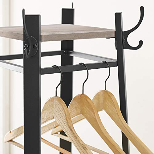 Coat Rack, Coat Stand with 3 Shelves, Ladder Shelf with Hooks for Scarves, Bags and Umbrellas, Steel Frame, Industrial Style, Greige and Black LCR080B02-Vashome.sk