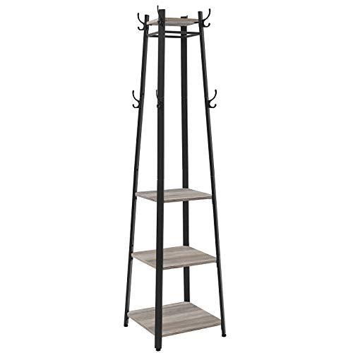 Coat Rack, Coat Stand with 3 Shelves, Ladder Shelf with Hooks for Scarves, Bags and Umbrellas, Steel Frame, Industrial Style, Greige and Black LCR080B02-Vashome.sk