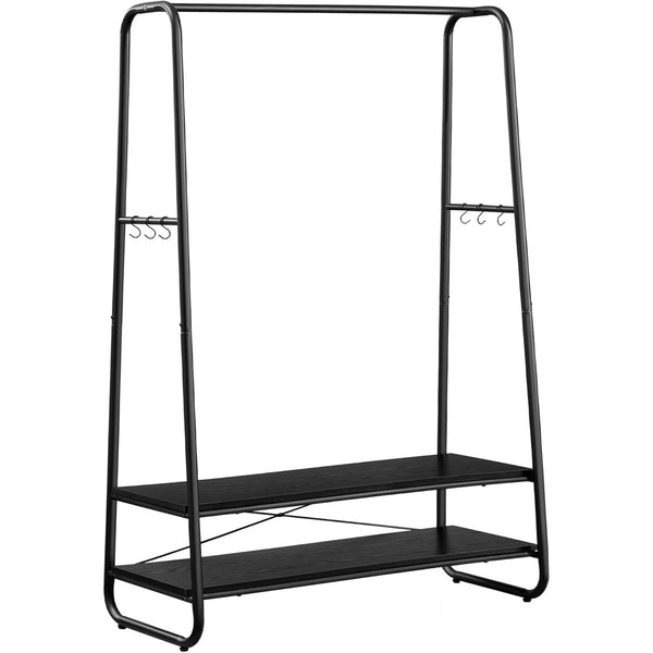 Vešiak na oblečenie, s 2 policami a 6 háčikmi, 45 x 100 x 160 cm, čierny-Vashome.sk