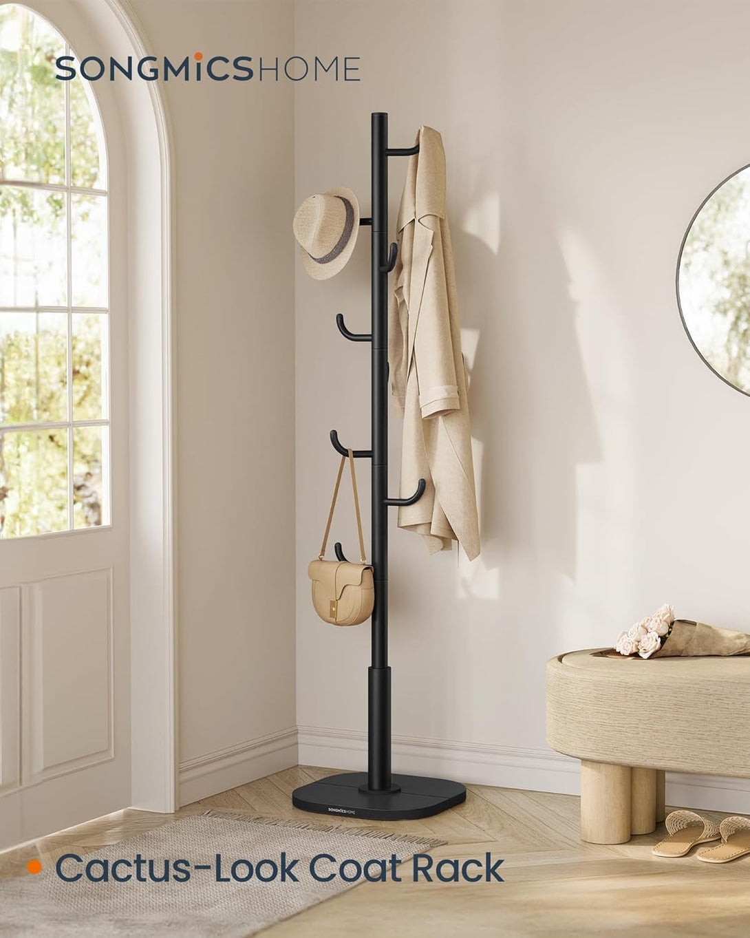 SONGMICS kaktusz alakú ruhafogas állvány, 175,3 cm magas, fekete tintaszínben-Vashome.sk