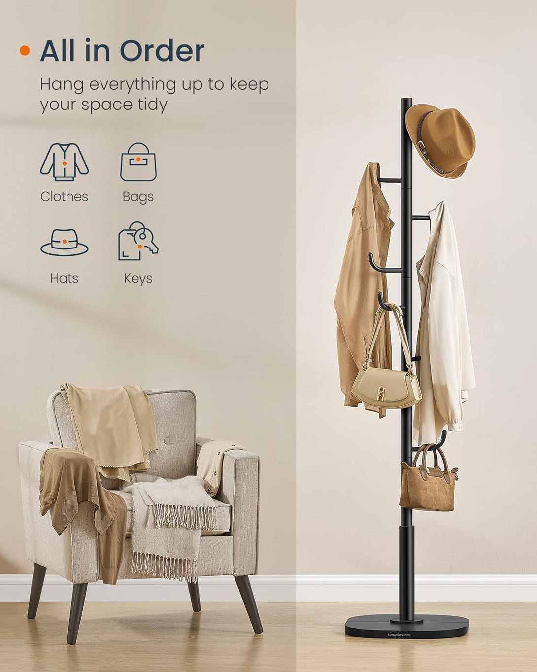 SONGMICS kaktusz alakú ruhafogas állvány, 175,3 cm magas, fekete tintaszínben-Vashome.sk