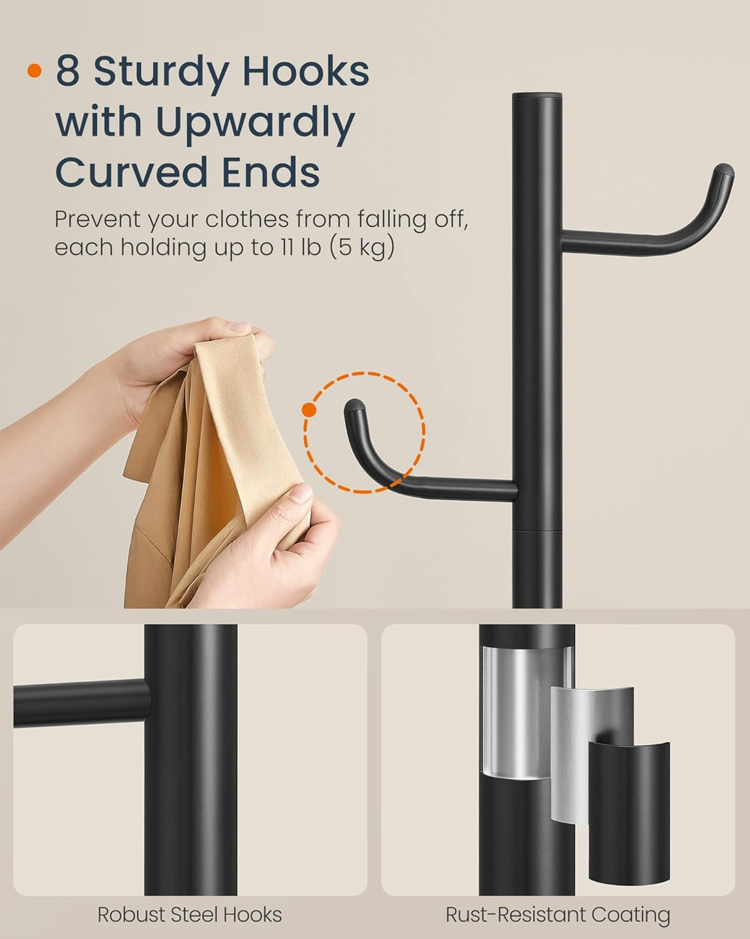 SONGMICS kaktusz alakú ruhafogas állvány, 175,3 cm magas, fekete tintaszínben-Vashome.sk