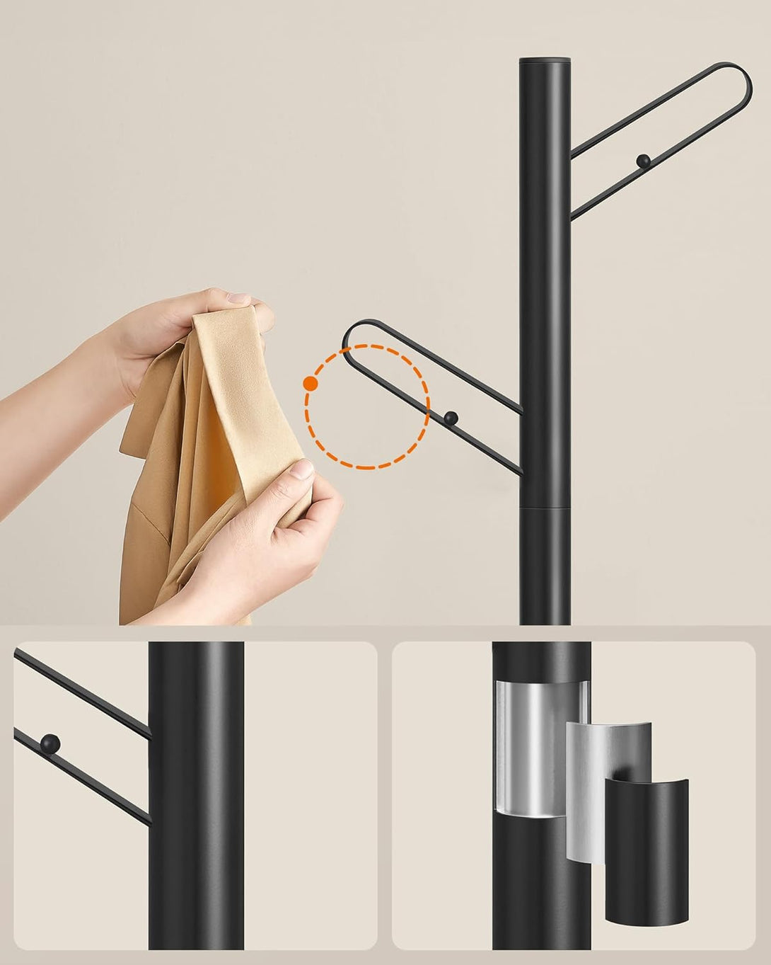 SONGMICS HOME fa alakú ruhafogas 175,3 cm magas tintafekete színben-Vashome.sk