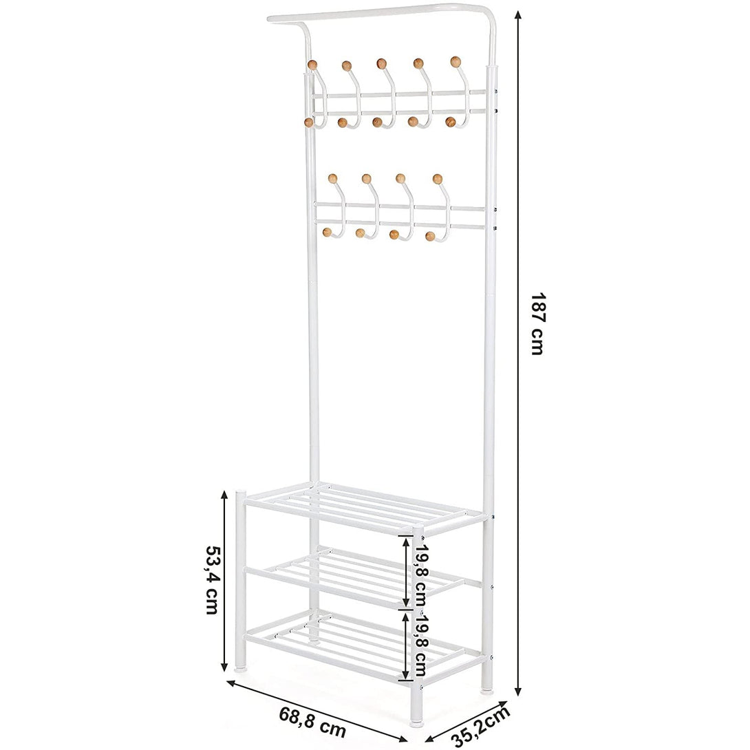 Vešiakový stojan na šaty, s lavicou na topánky, 187 cm, krémovo biely-Vashome.sk