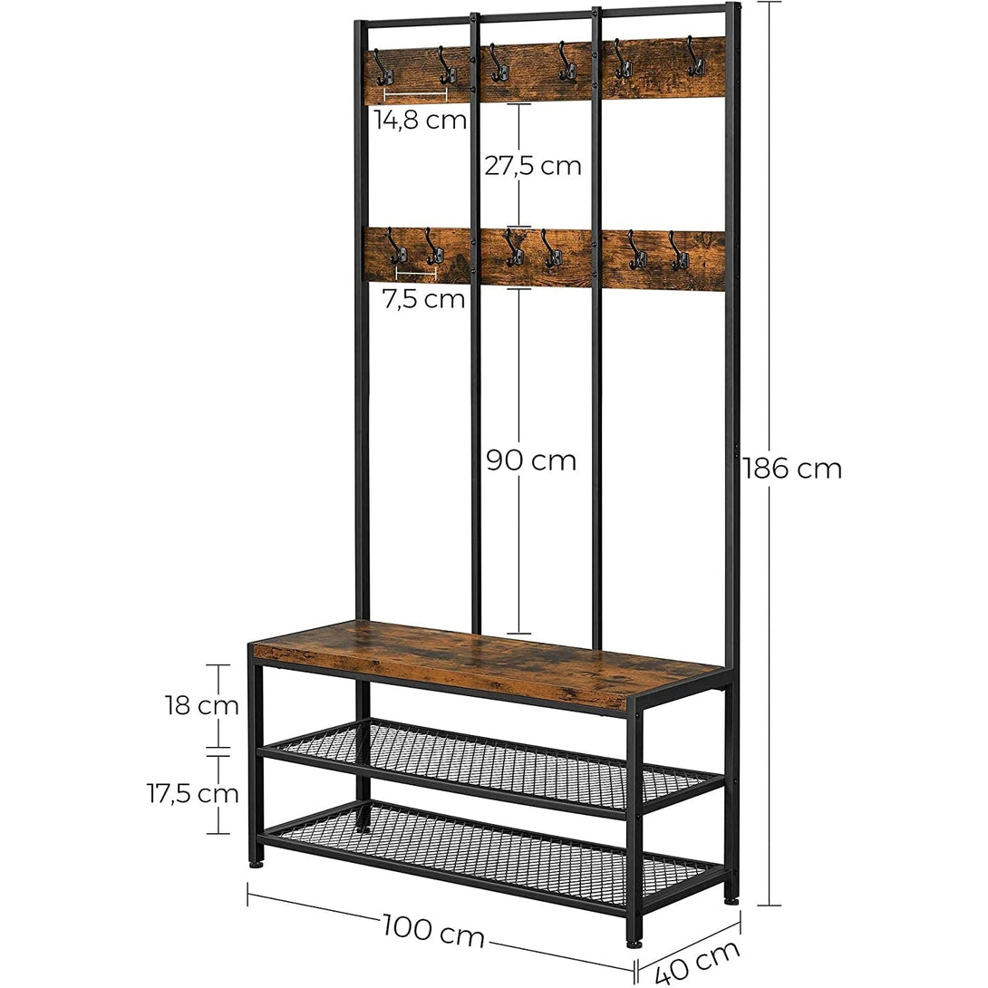 Rustikálny vešiakový stojan s lavicou, 100 x 40 x 184 cm-Vashome.sk