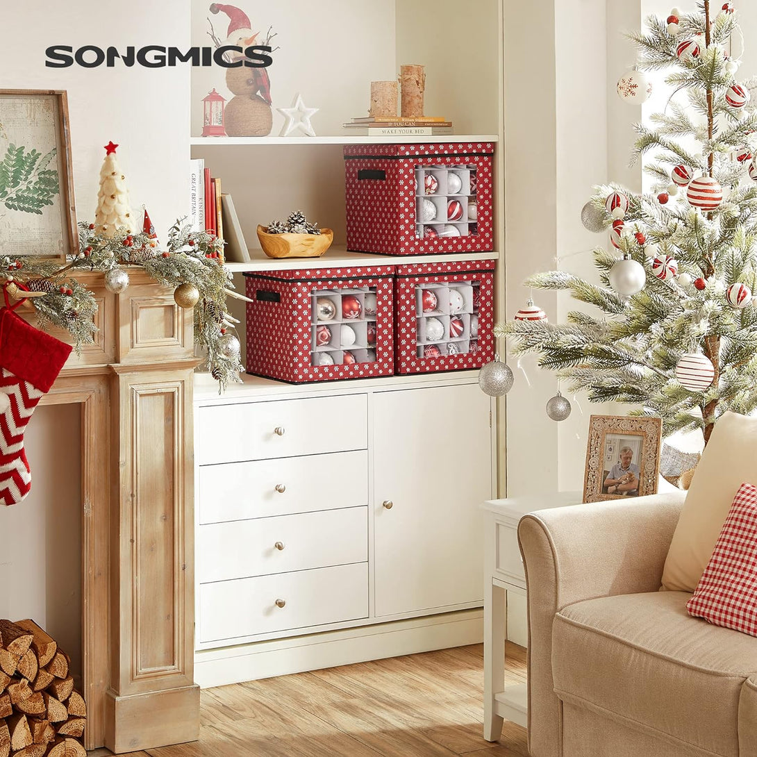 Vianočné úložné boxy na vianočné ozdoby, sada 3 ks, 64 miest, červené | SONGMICS-Vashome.sk