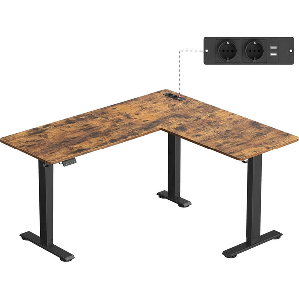 Výškovo nastaviteľný elektrický rohový stôl v tvare L, 140 x 160 cm, s nabíjacou stanicou-Vashome.sk