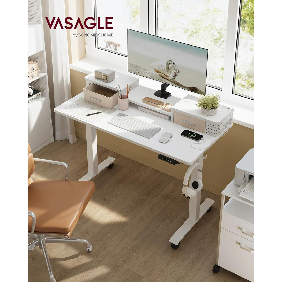 Magasságállítható elektromos íróasztal LED világítással, 60 x 120 x (72-120) cm, feher-Vashome.sk