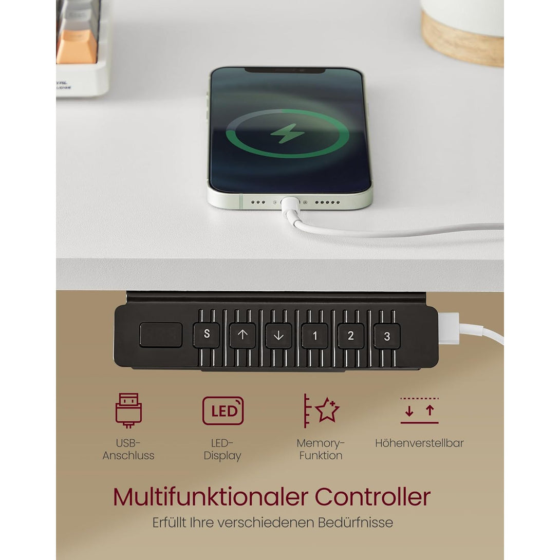 Magasságállítható elektromos íróasztal LED világítással, 60 x 120 x (72-120) cm, feher-Vashome.sk