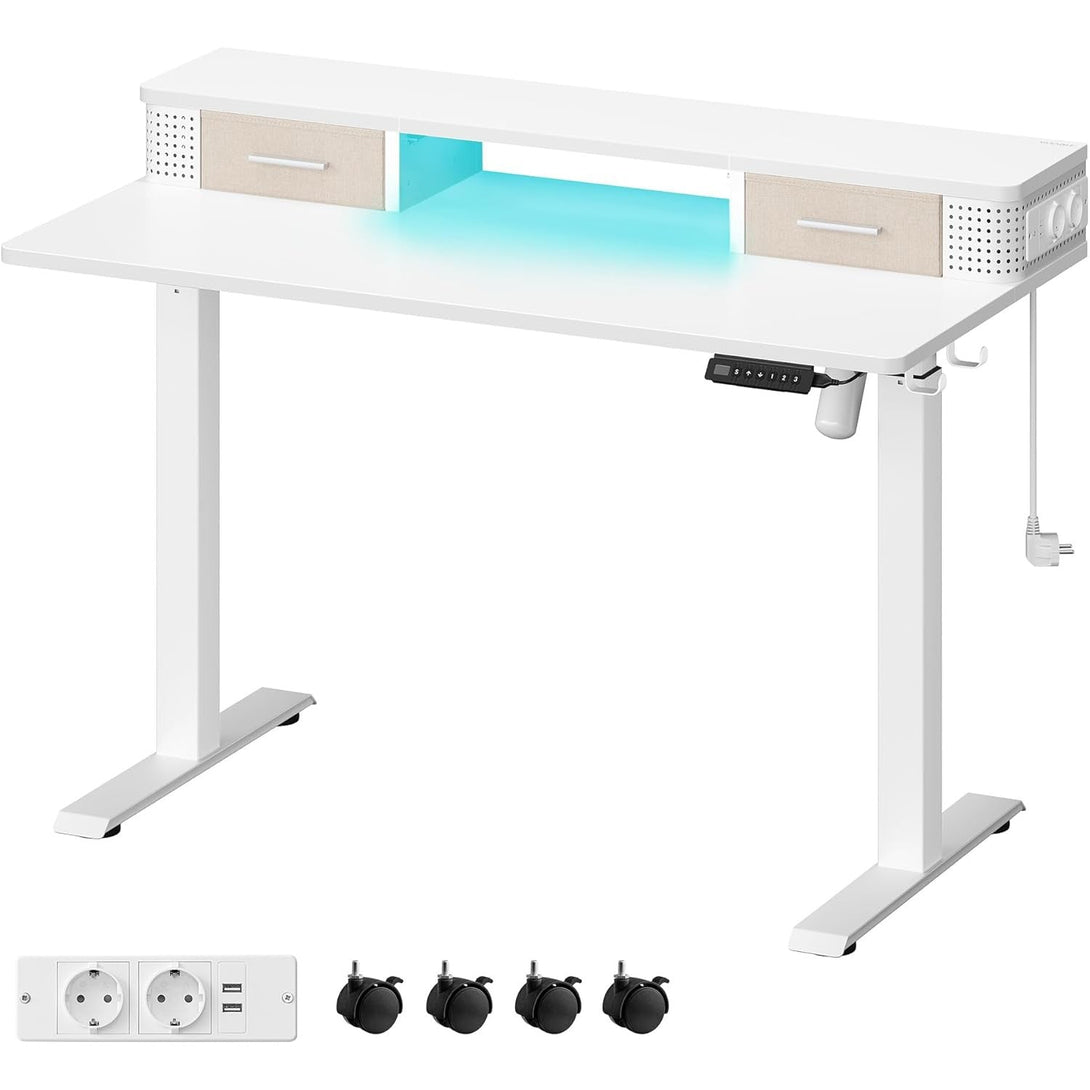 Magasságállítható elektromos íróasztal LED világítással, 60 x 120 x (72-120) cm, feher-Vashome.sk