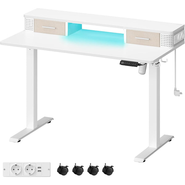 Magasságállítható elektromos íróasztal LED világítással, 60 x 120 x (72-120) cm, feher-Vashome.sk