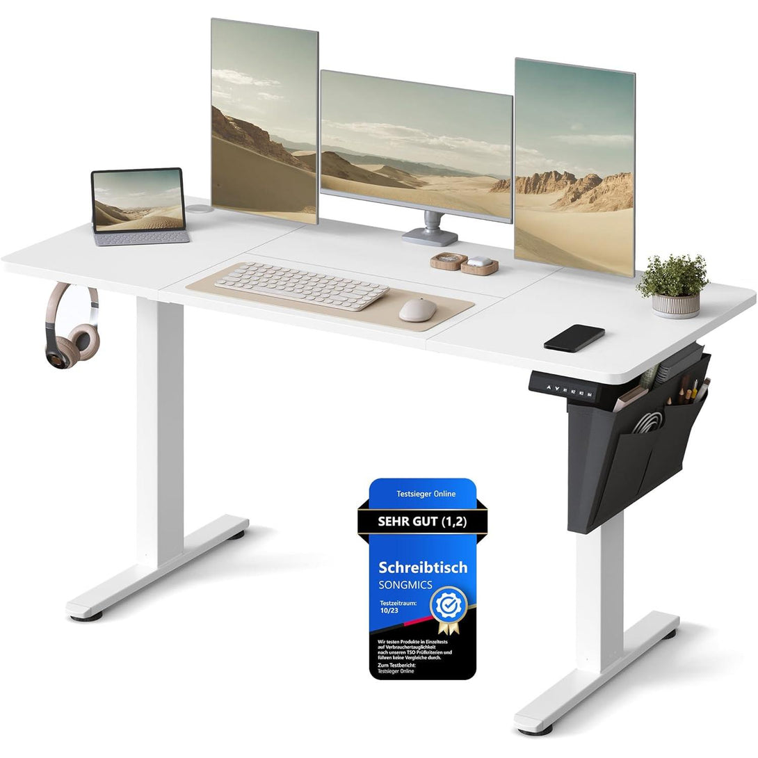 Výškovo nastaviteľný elektrický stôl, 60 x 140 x 72–120 cm, biely-Vashome.sk