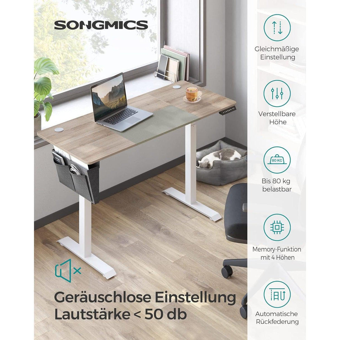 Výškovo nastaviteľný elektrický stôl, písací stôl, biela a sivá farba | SONGMICS-Vashome.sk
