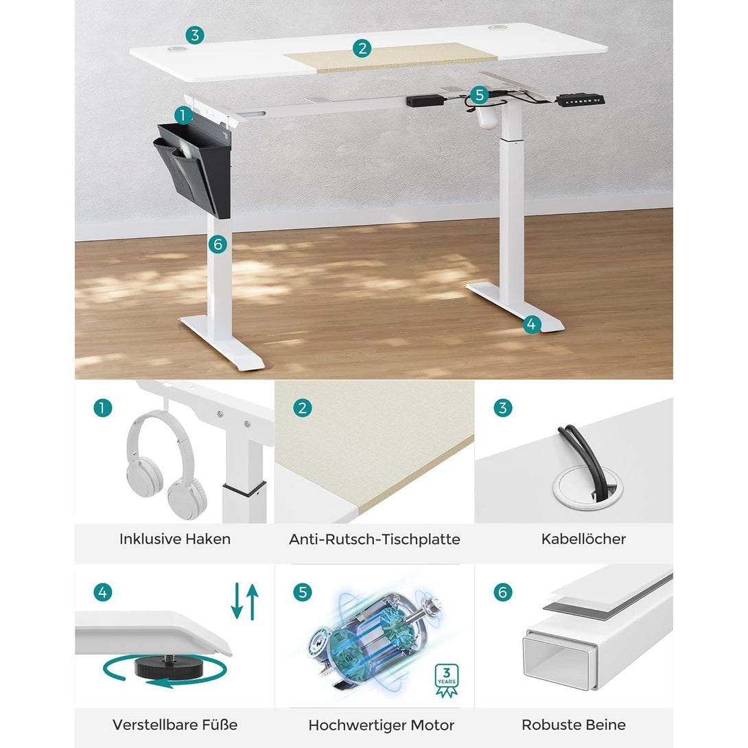 Výškovo nastaviteľný elektrický stôl, pracovný stôl, biela a béžová farba | SONGMICS-Vashome.sk