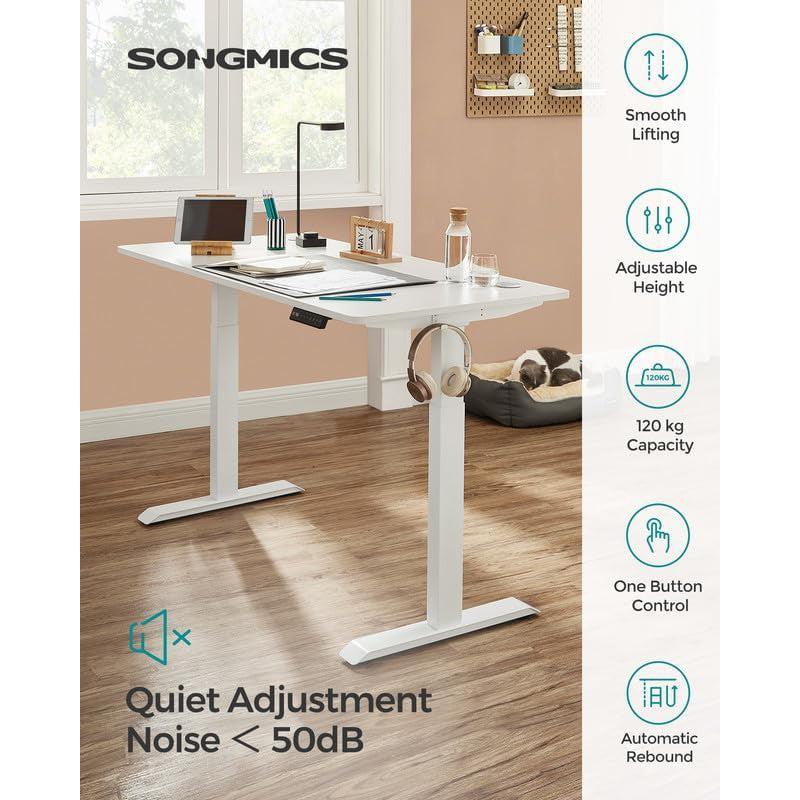 Výškovo nastaviteľný elektrický stôl, rám stola, bez stolovej dosky, biely |SONGMICS-Vashome.sk