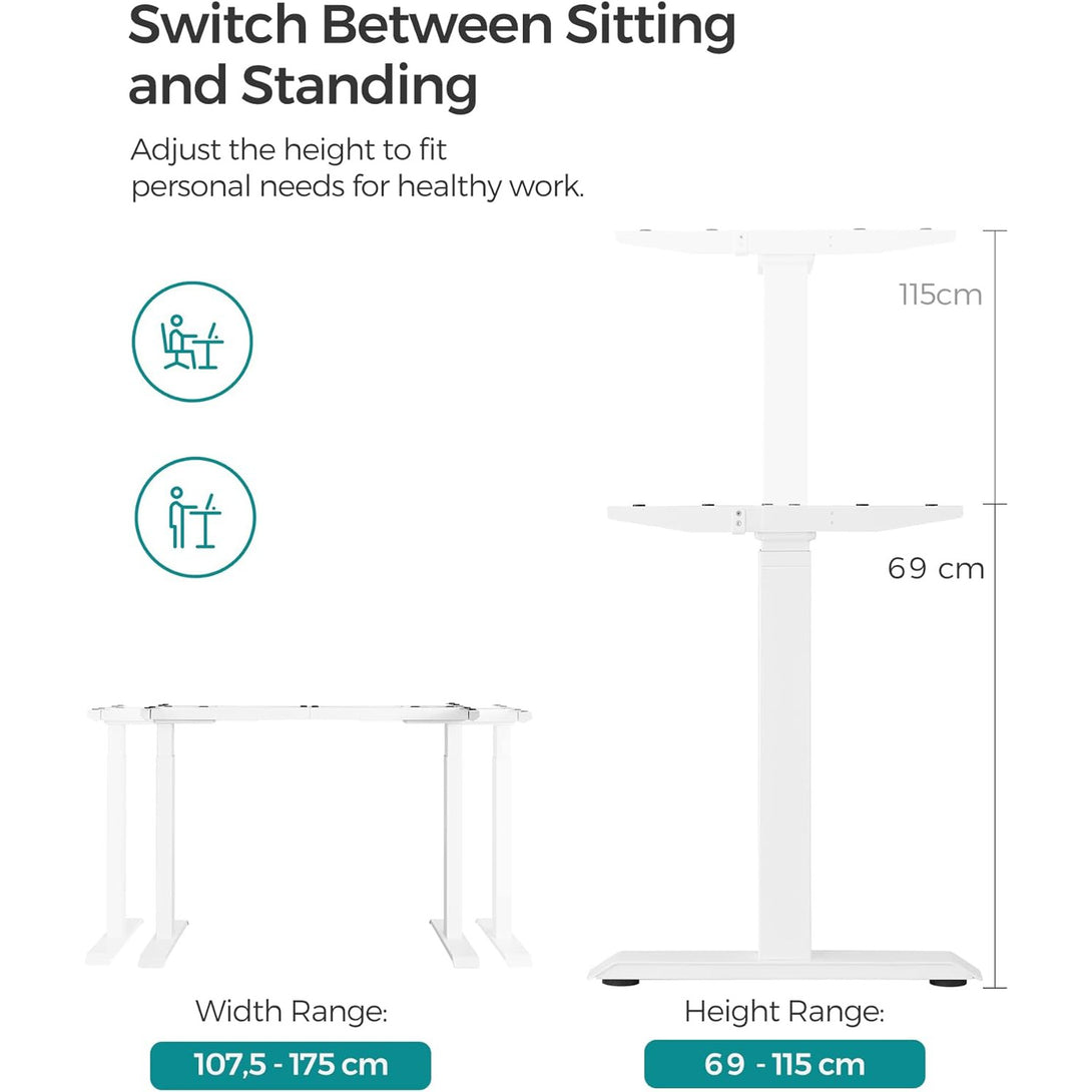 Výškovo nastaviteľný elektrický stôl, rám stola, bez stolovej dosky, biely |SONGMICS-Vashome.sk