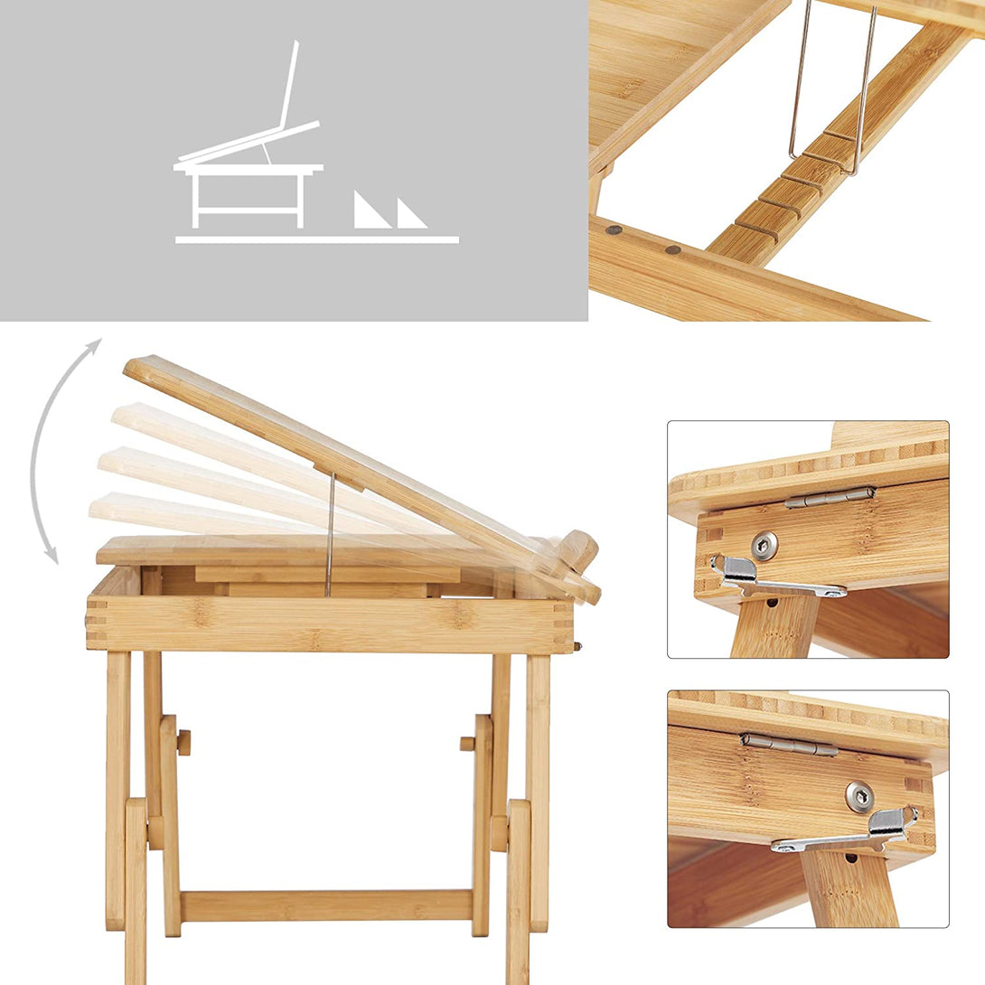 SONGMICS Výškovo nastaviteľný stolík na notebook, skladací bambusový stolík, 5 x (21-29) x 35 cm-Vashome.sk